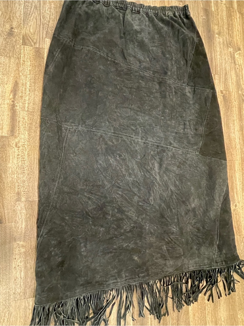 Vintage Denim & Co Black Suede Leather Fringe Maxi Skirt Boho Western Size Large - Picture 5 of 7